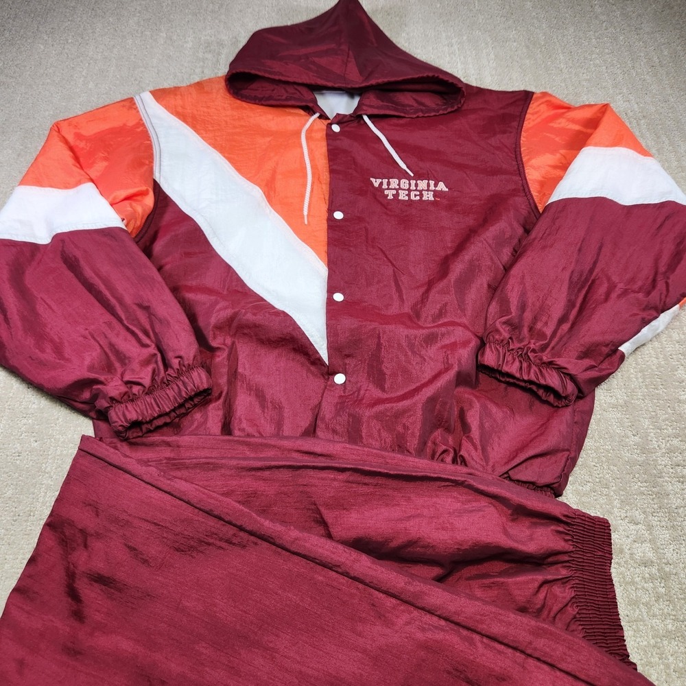 Vintage Virginia Tech Hokies Track‎ Suit Jacket Jogger Pants Men Medium 90s USA